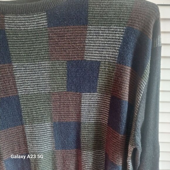 55% Silk Vintage Northern Isles Patchwork Sweater L 35% Rayon 10% Cashmere Hand - Picture 4 of 7